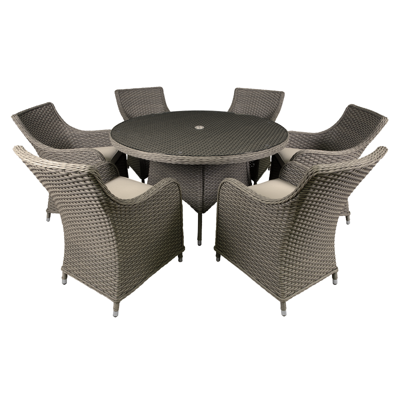 Dellonda DG85 Chester Rattan Wicker Outdoor Dining Set with Tempered Glass Tabletop 7pc