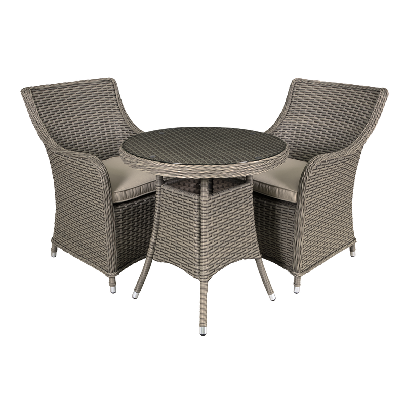 Dellonda DG86 Chester Rattan Wicker Outdoor Dining Set with Tempered Glass Tabletop 3pc