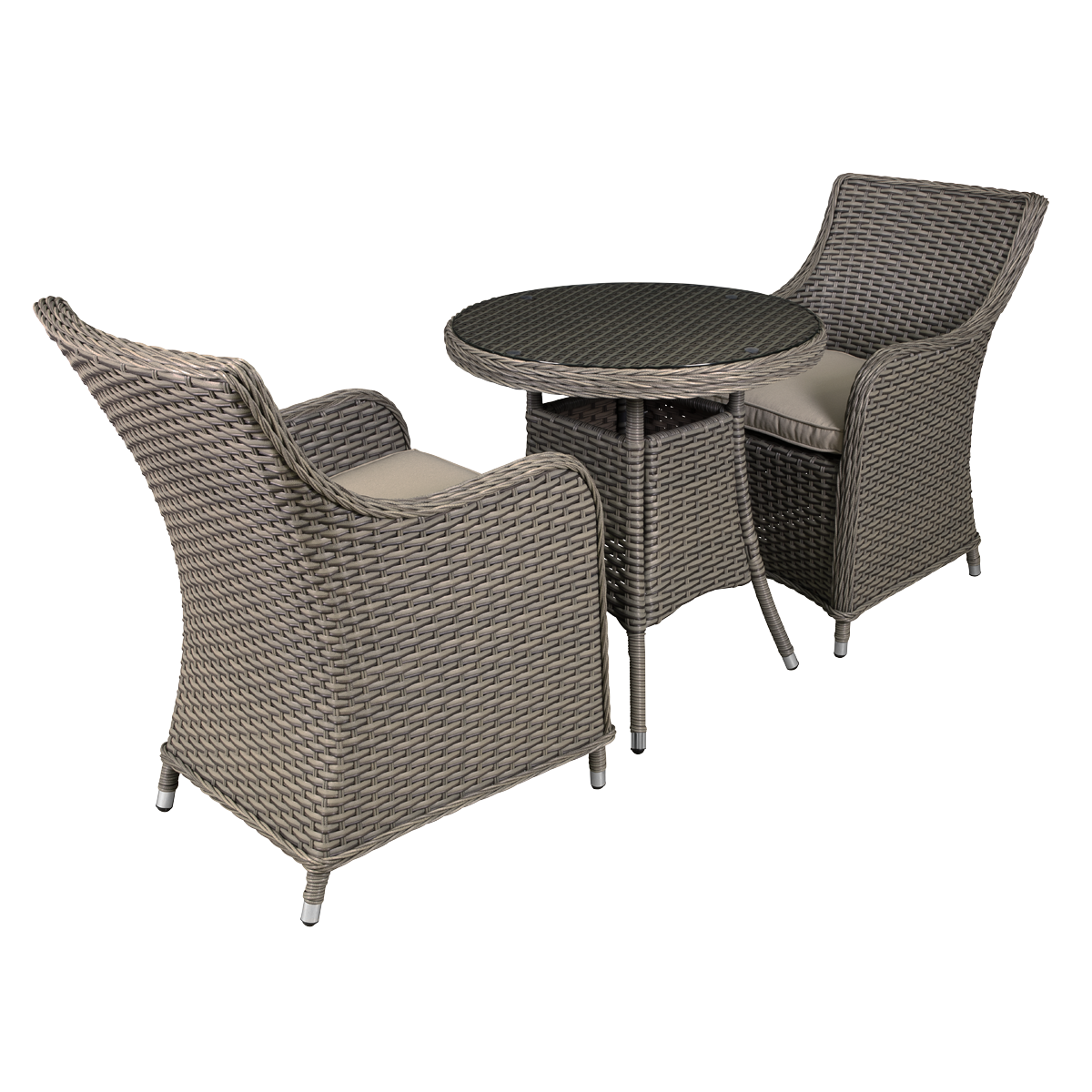 Dellonda DG86 Chester Rattan Wicker Outdoor Dining Set with Tempered Glass Tabletop 3pc - additional view 2