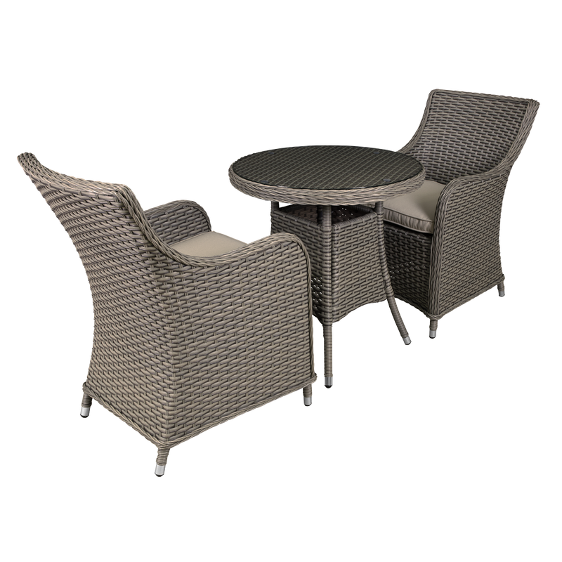 Dellonda DG86 Chester Rattan Wicker Outdoor Dining Set with Tempered Glass Tabletop 3pc - additional view 2