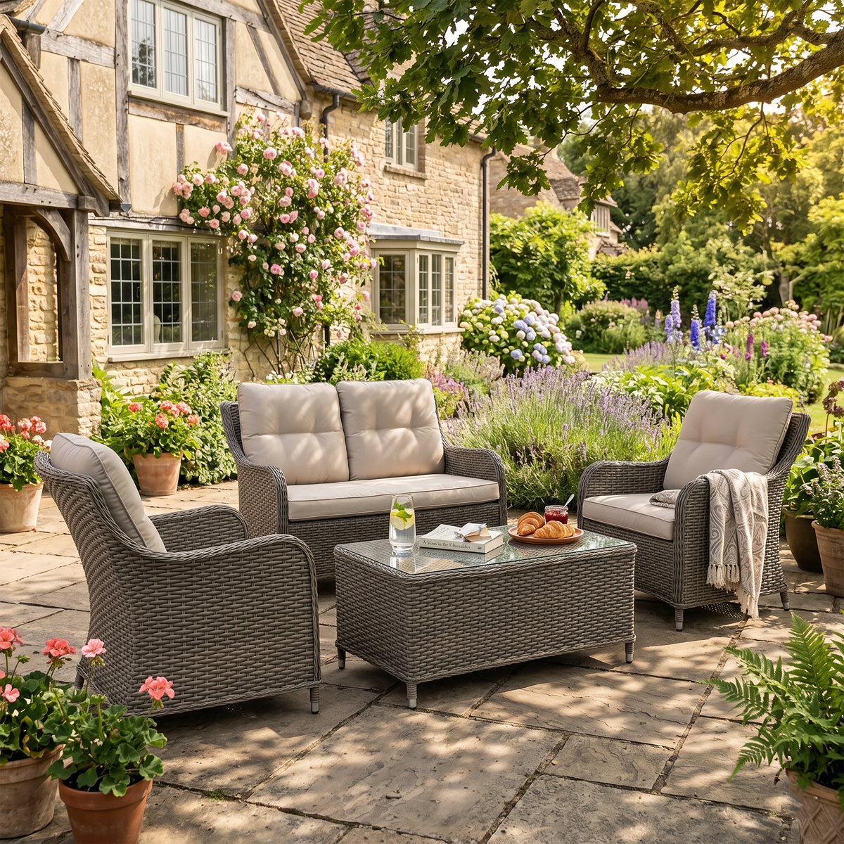 Dellonda DG88 Chester Rattan Wicker Outdoor Lounge Set 3pc - additional view 3