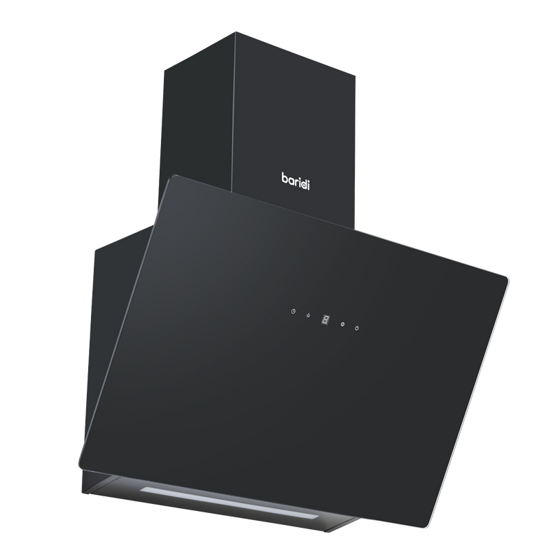 Baridi DH105 Angled Chimney Cooker Hood with Touch Controls & Carbon Filters 60cm - Black Glass