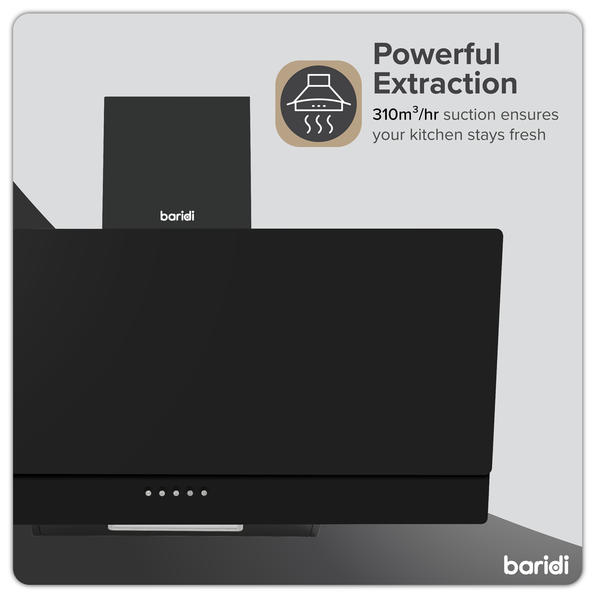 Baridi DH106 Angled Chimney Cooker Hood with Carbon Filters & LED Lamp 90cm, Energy Class A - Black Glass - additional view 3