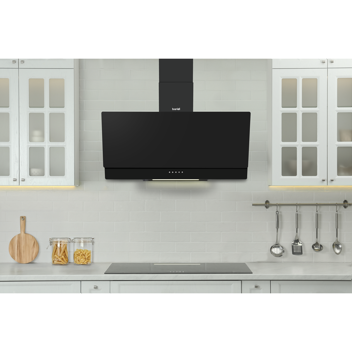 Baridi DH106 Angled Chimney Cooker Hood with Carbon Filters & LED Lamp 90cm, Energy Class A - Black Glass - additional view 9