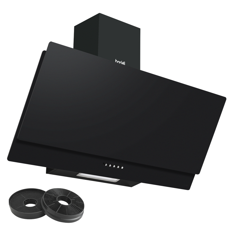 Baridi DH106 Angled Chimney Cooker Hood with Carbon Filters & LED Lamp 90cm, Energy Class A - Black Glass