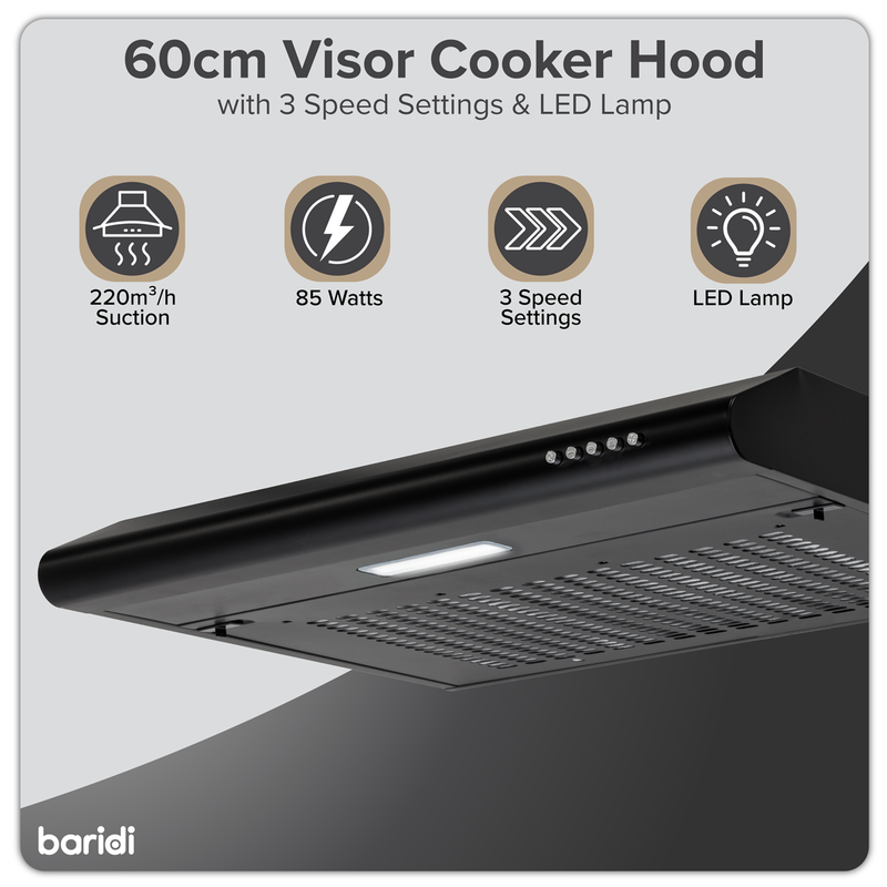 Baridi DH107 Visor Cooker Hood Extractor Fan 60cm - Black - additional view 9