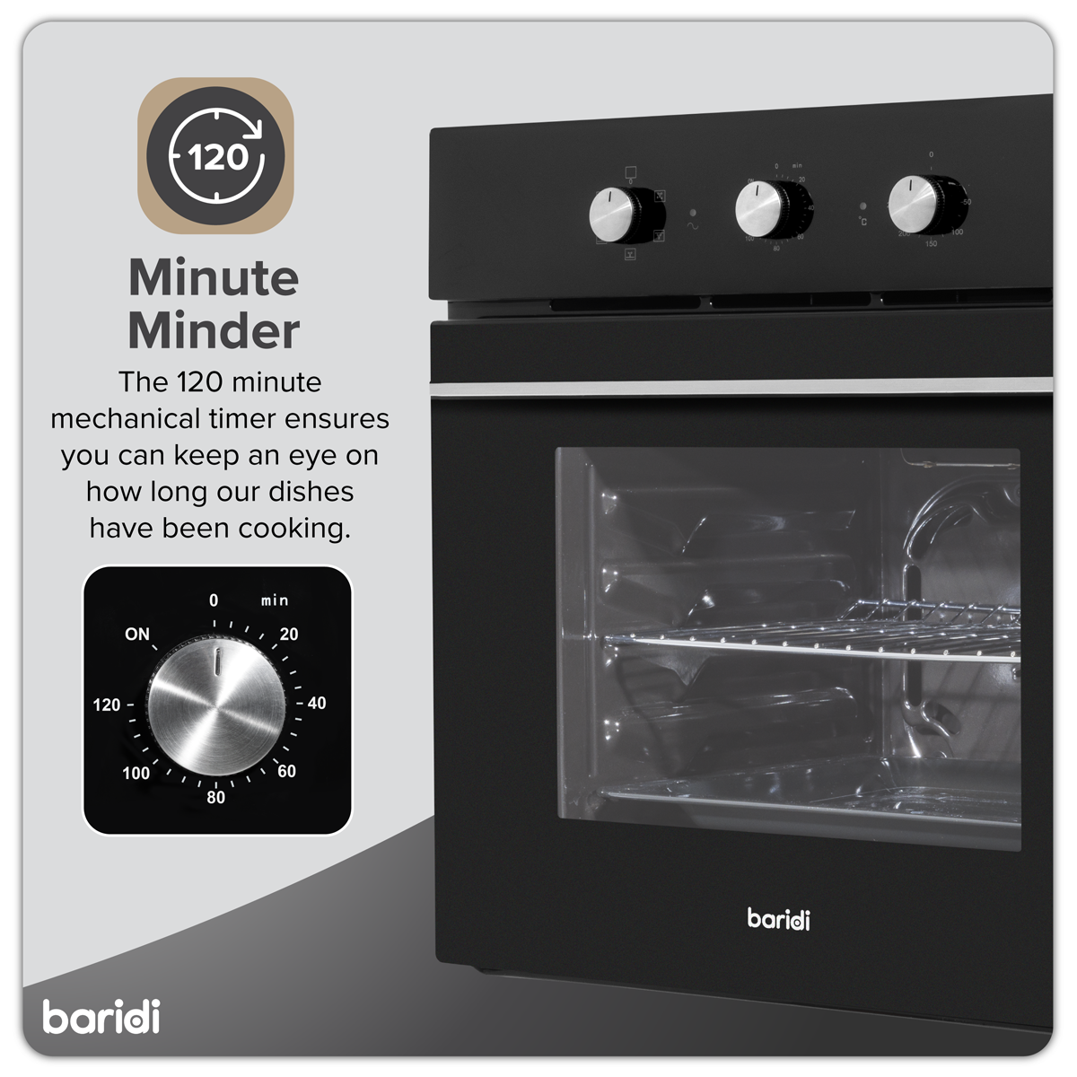 Baridi DH110 Built-In 5-Function Fan Assisted Oven with Timer 60cm, 55L Capacity - Black - additional view 11