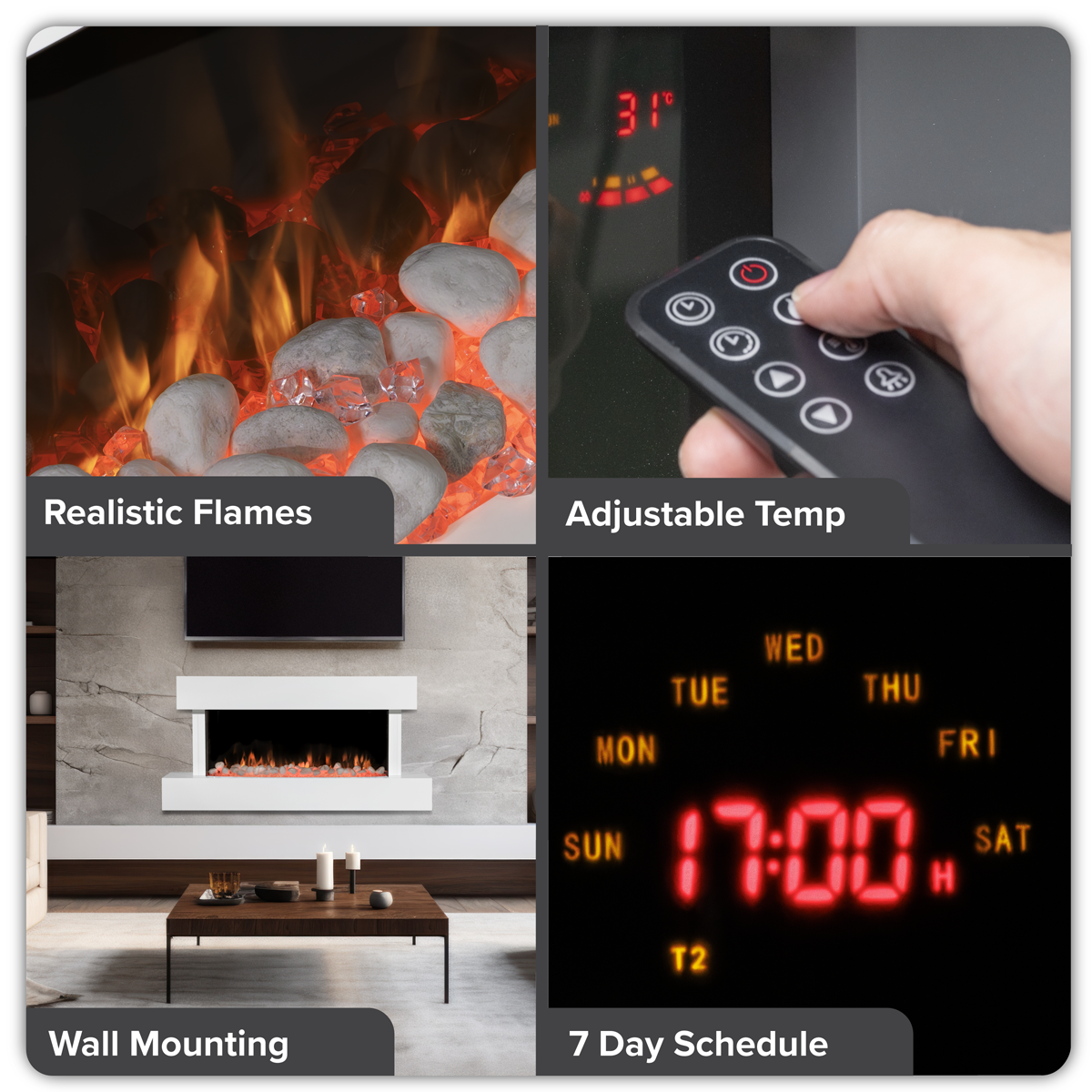 Baridi DH113 Wall Mounting Electric Fireplace with LED Flame Effect 46" - White - additional view 4