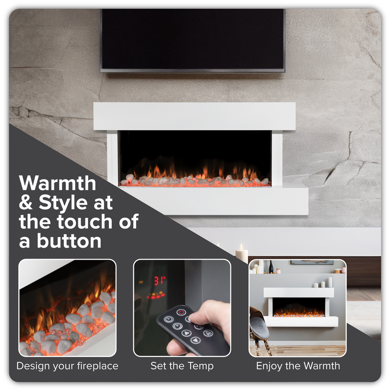 Baridi DH113 Wall Mounting Electric Fireplace with LED Flame Effect 46" - White - additional view 10