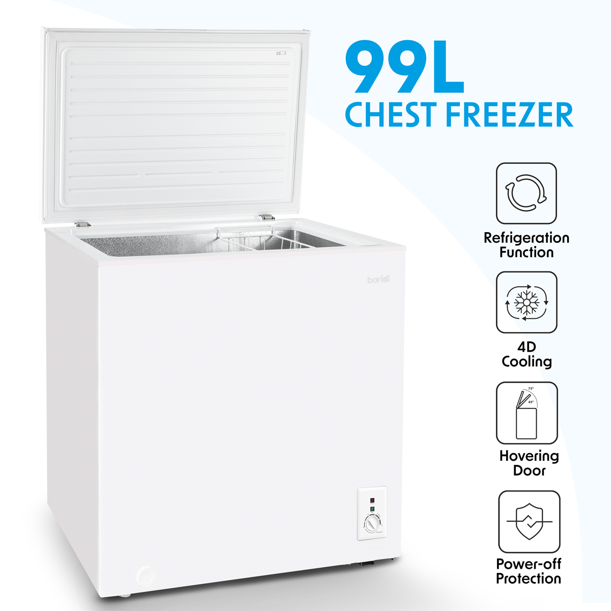 Baridi DH116 Freestanding Chest Freezer 99L Capacity - White - additional view 3