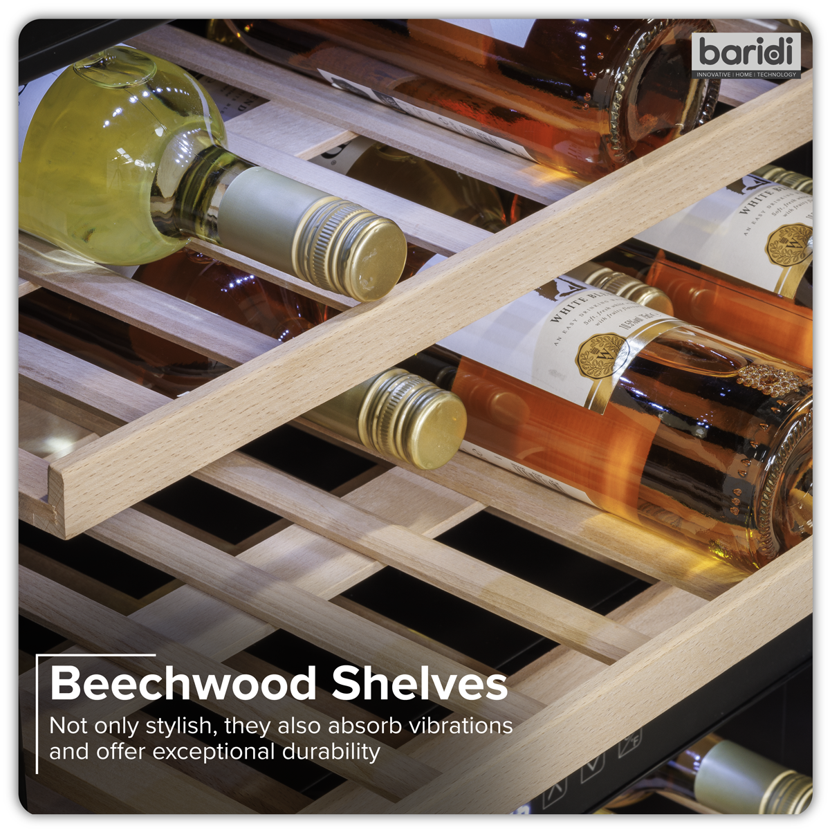 Baridi DH117 36 Bottle Built-In Wine Cooler with Beech Wood Shelves & LED Light - Black - additional view 12