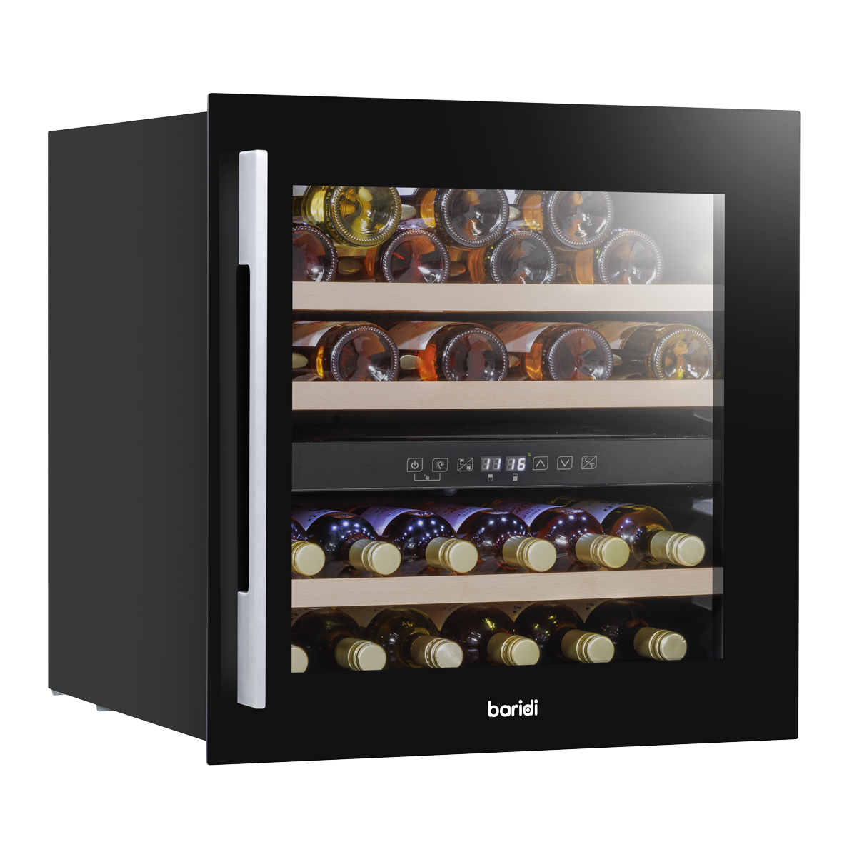 Baridi DH117 36 Bottle Built-In Wine Cooler with Beech Wood Shelves & LED Light - Black
