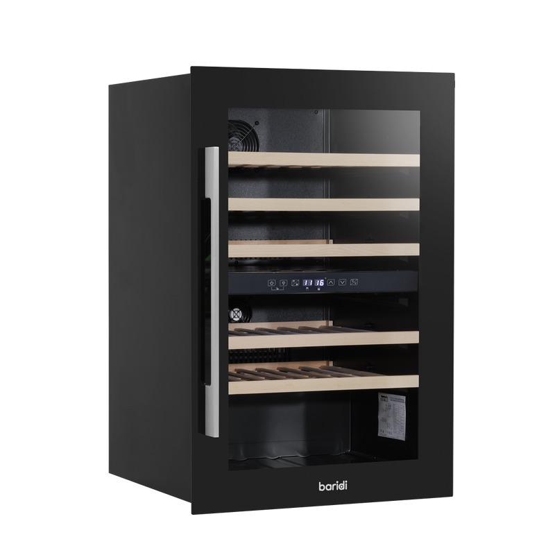 Baridi DH118 57 Bottle Built-In Dual Zone Wine Cooler with Beech Wood Shelves & LED Light - Black - additional view 2