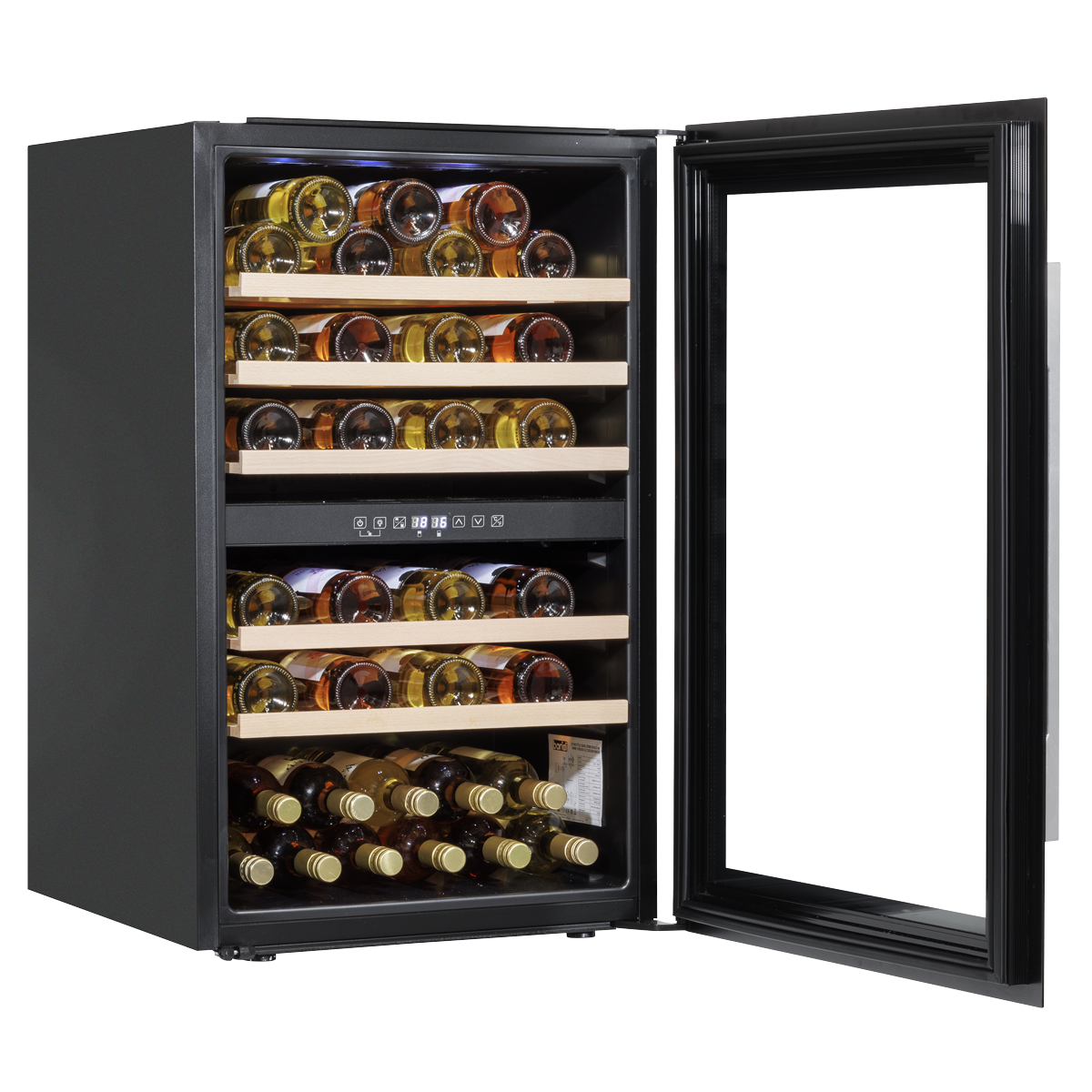 Baridi DH118 57 Bottle Built-In Dual Zone Wine Cooler with Beech Wood Shelves & LED Light - Black - additional view 16
