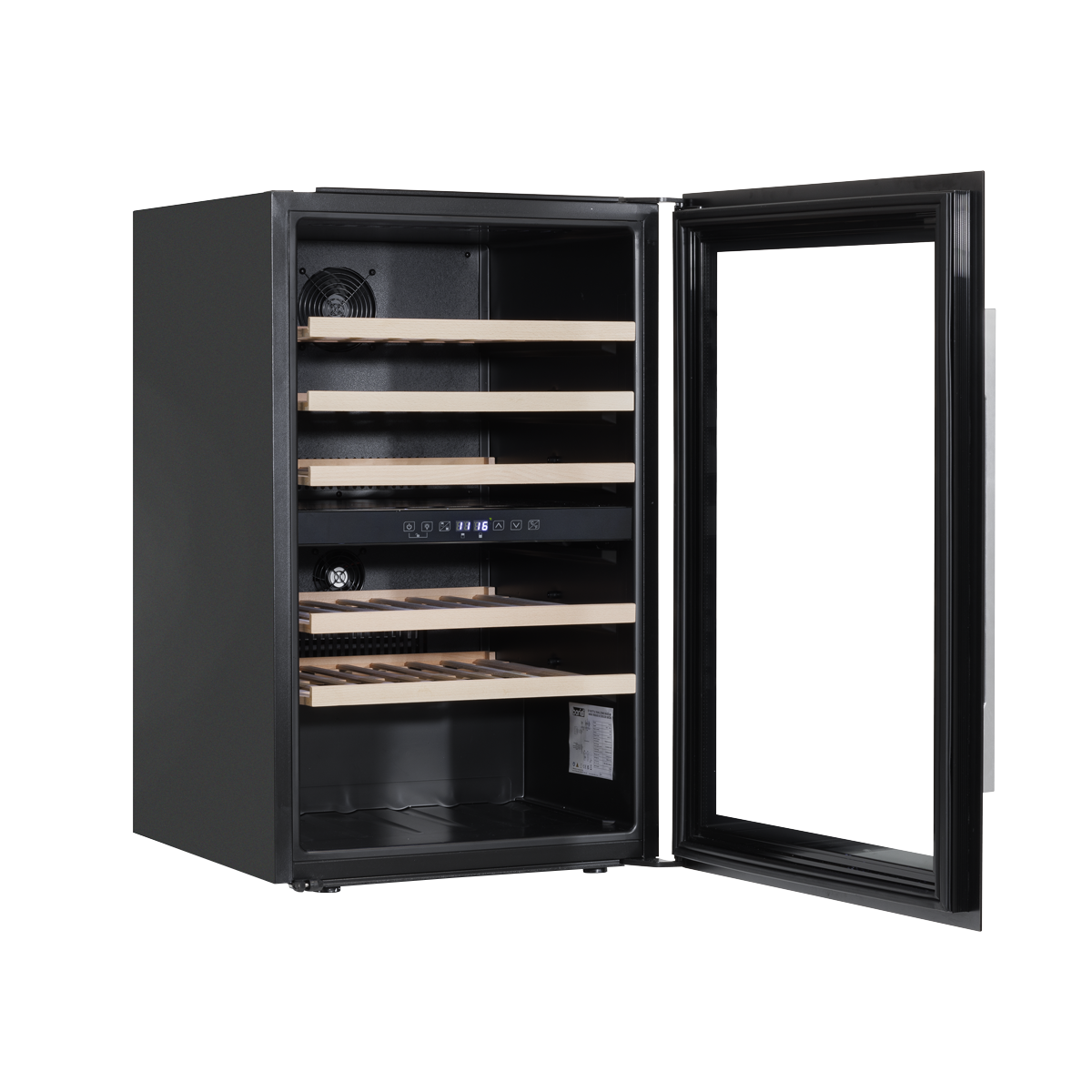 Baridi DH118 57 Bottle Built-In Dual Zone Wine Cooler with Beech Wood Shelves & LED Light - Black - additional view 3