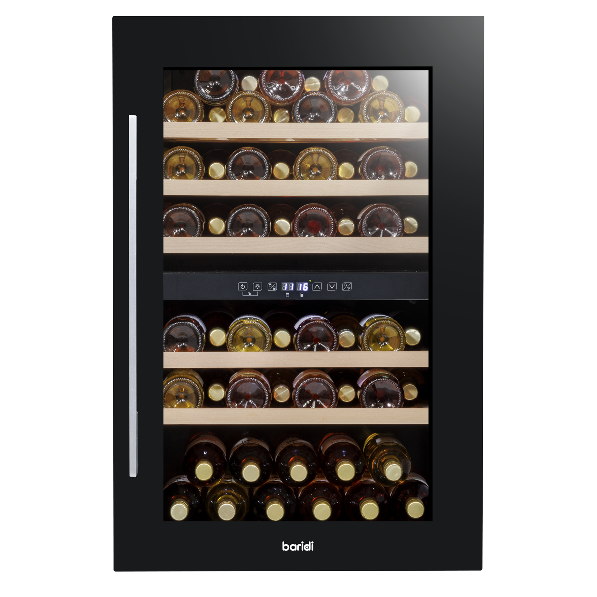 Baridi DH118 57 Bottle Built-In Dual Zone Wine Cooler with Beech Wood Shelves & LED Light - Black - additional view 15