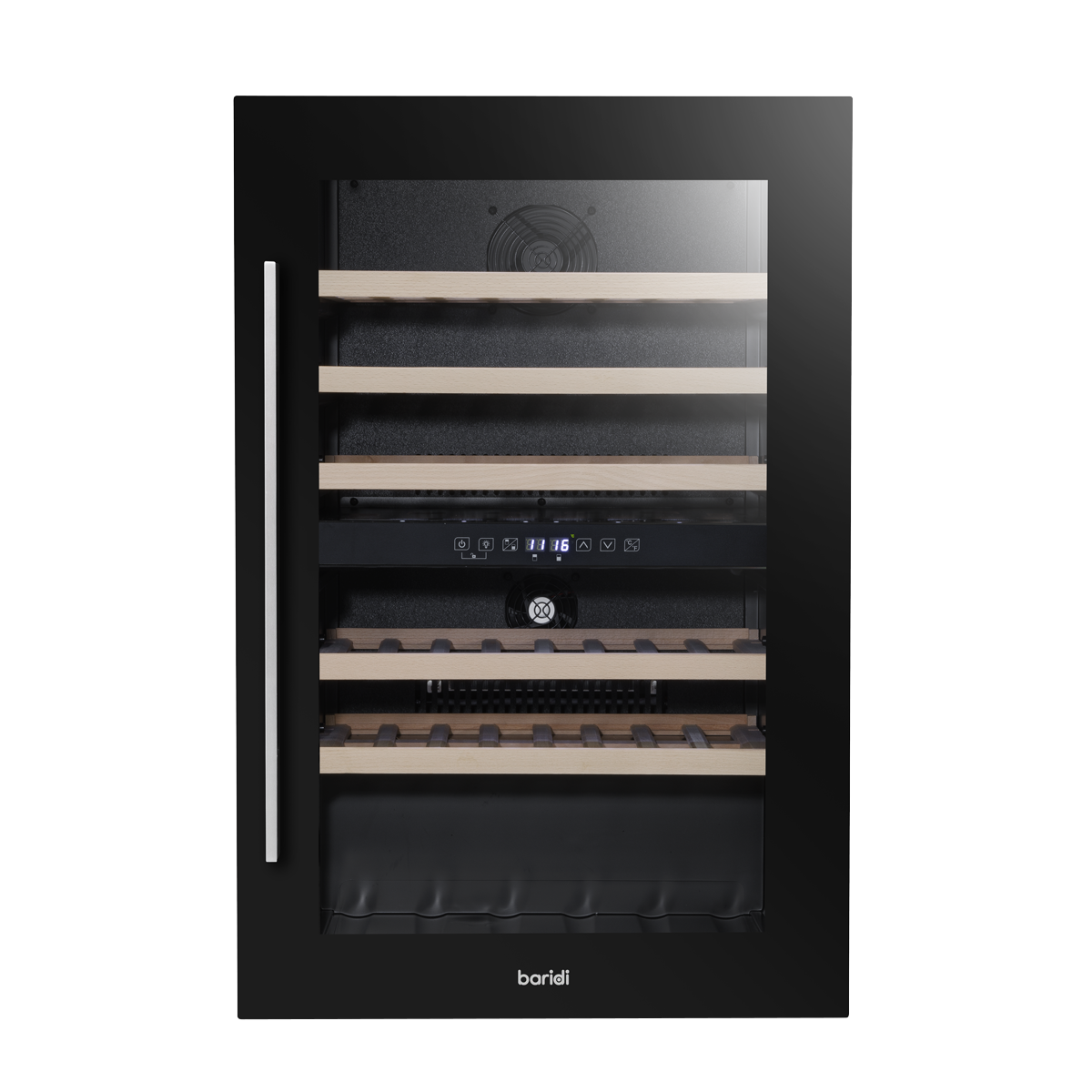 Baridi DH118 57 Bottle Built-In Dual Zone Wine Cooler with Beech Wood Shelves & LED Light - Black - additional view 17