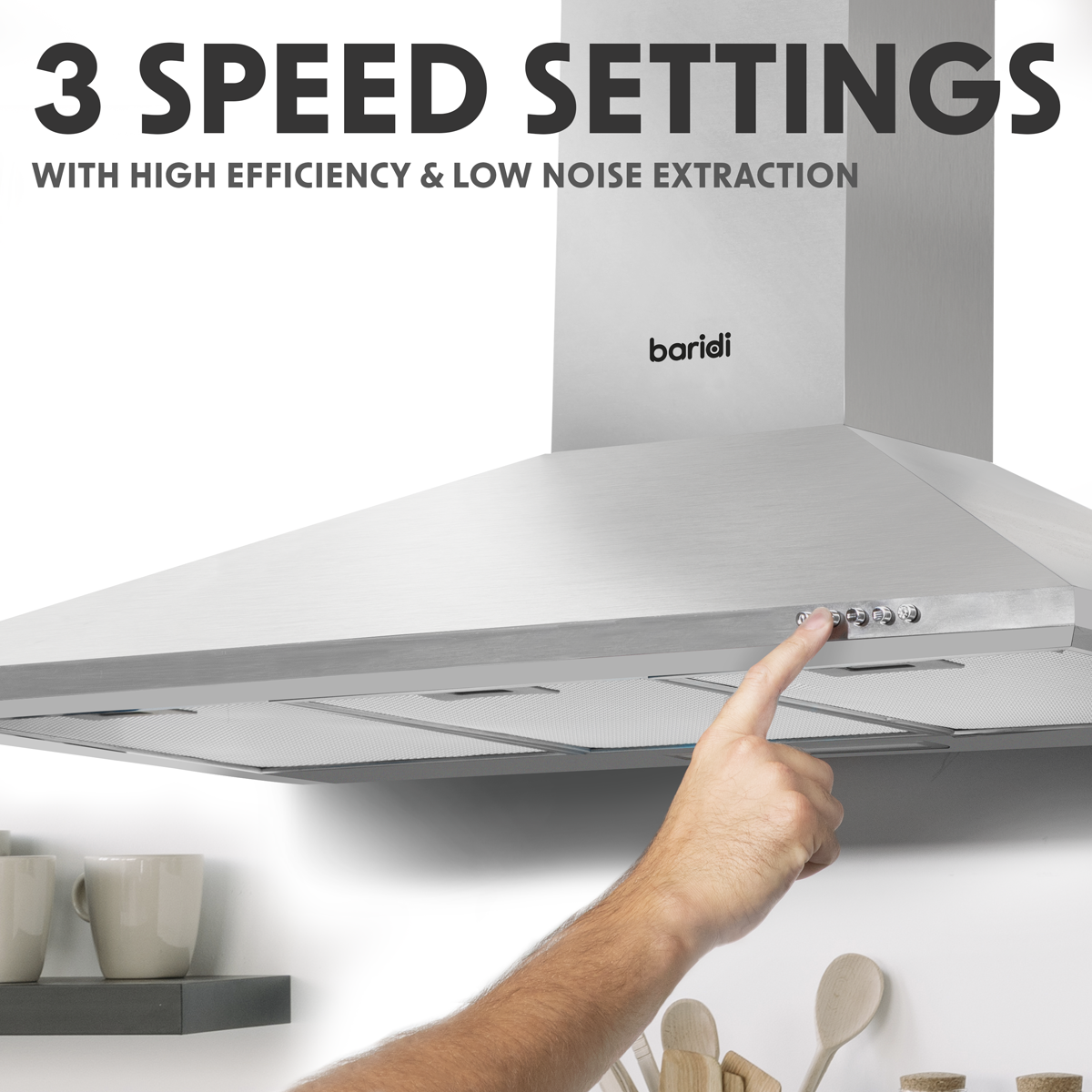Baridi DH127 Cooker Hood with Carbon Filters 90cm - Stainless Steel - additional view 11