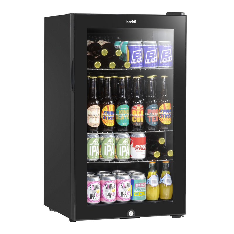 Baridi DH13 Undercounter Drinks, Beer & Wine Fridge with Wire Shelves, Internal Light & Security Lock 85L - Black