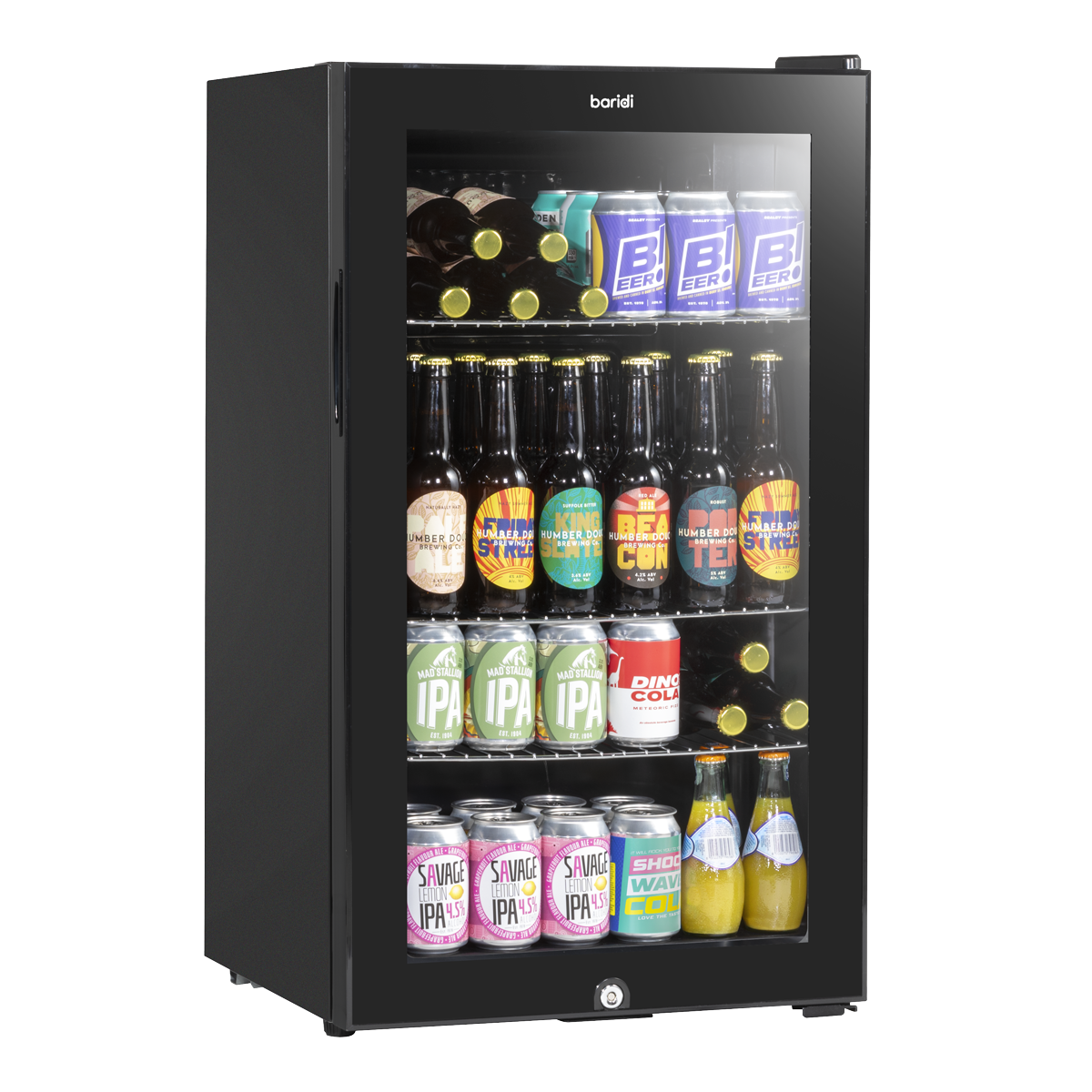 Baridi DH13 Undercounter Drinks, Beer & Wine Fridge with Wire Shelves, Internal Light & Security Lock 85L - Black
