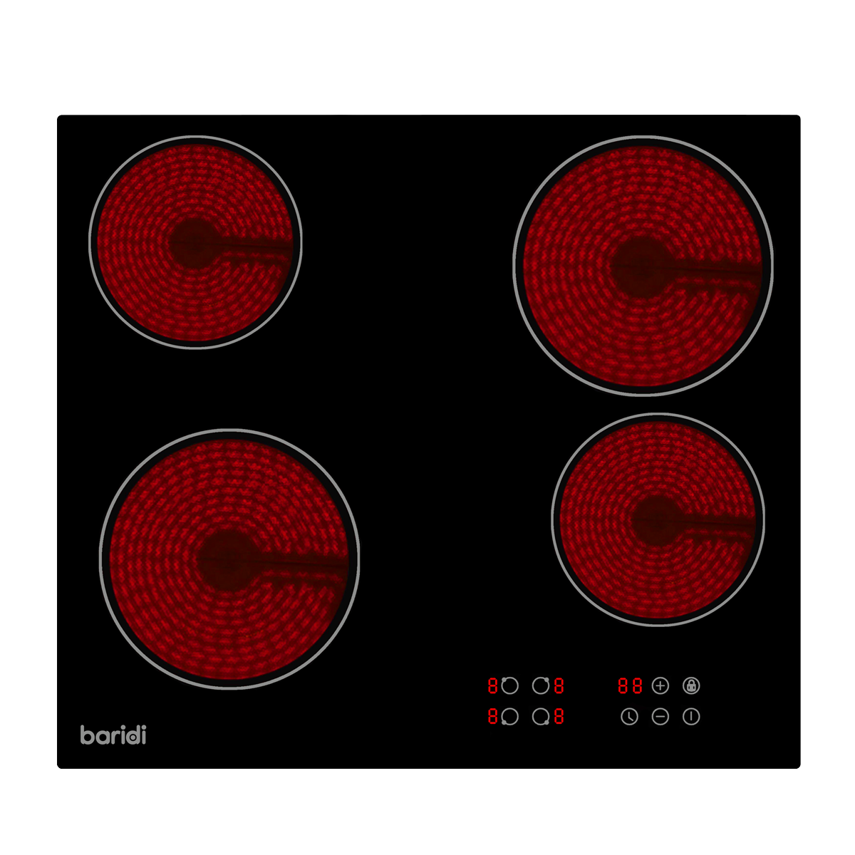 Baridi DH131 Integrated Ceramic Hob with 4 Cooking Zones 60cm - Black Glass