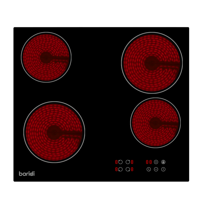 Baridi DH131 Integrated Ceramic Hob with 4 Cooking Zones 60cm - Black Glass
