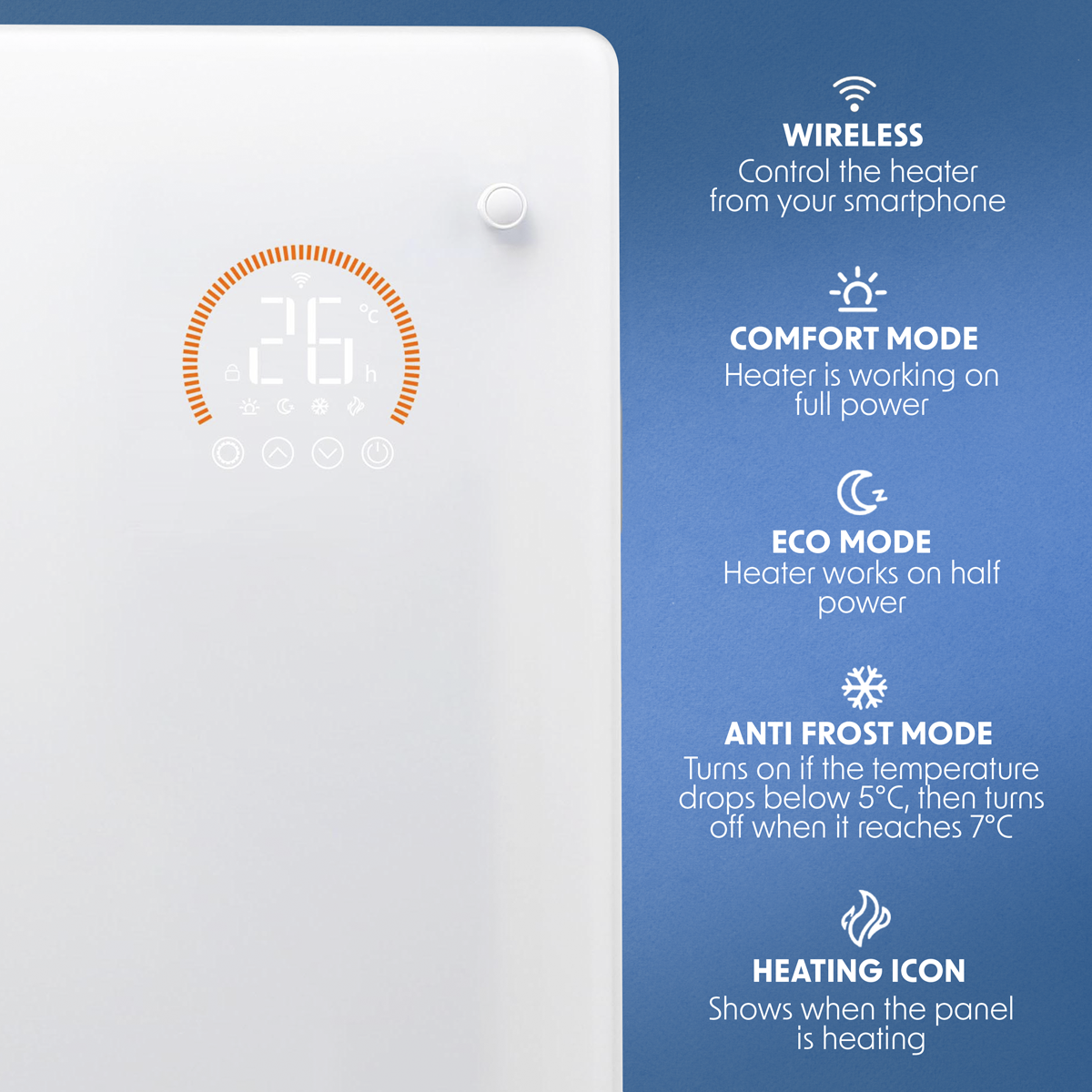 Baridi DH138 Electric Glass Panel Heater, 1500W, Thermostat Controlled 24Hr 7 Day Timer, Wi-Fi Enabled - additional view 2