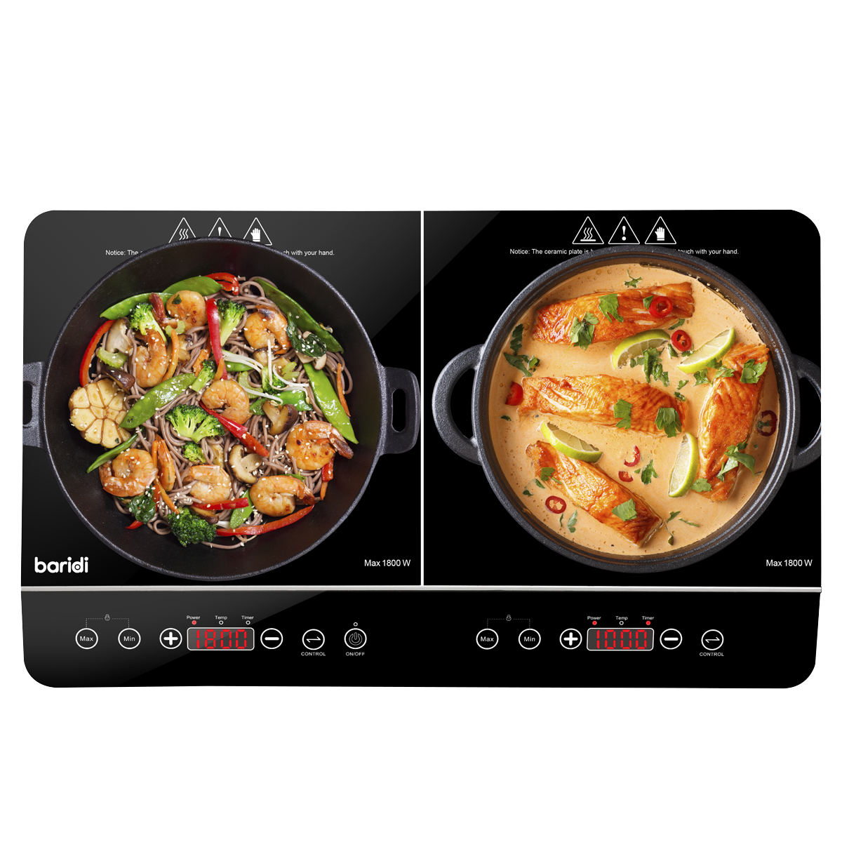 Baridi DH146 Portable Induction Hob with 2 Cooking Zones 60 x 36 x 6.5cm - Black - additional view 2