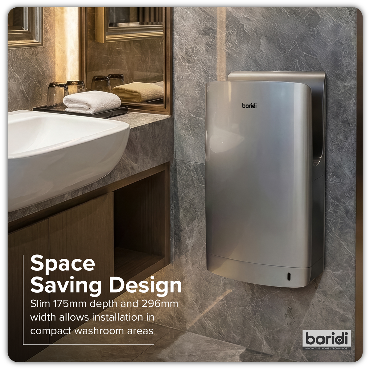 Baridi DH150 Hand Dryer with HEPA Filter & Auto-Sensor 1750W/230V - Silver - additional view 9