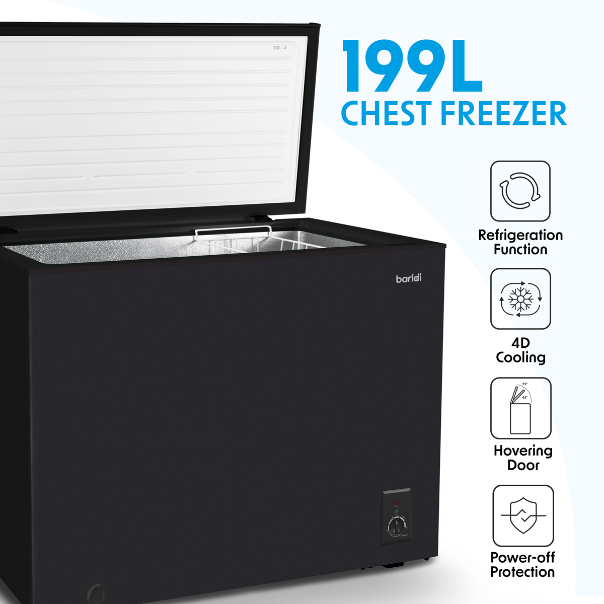 Baridi DH151 Freestanding Chest Freezer 199L Capacity - Black - additional view 9