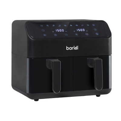 Baridi DH172 Dual Zone Air Fryer 8L with 8-in-1 Functions Touch Controls, Easy-Clean, Black - DH172