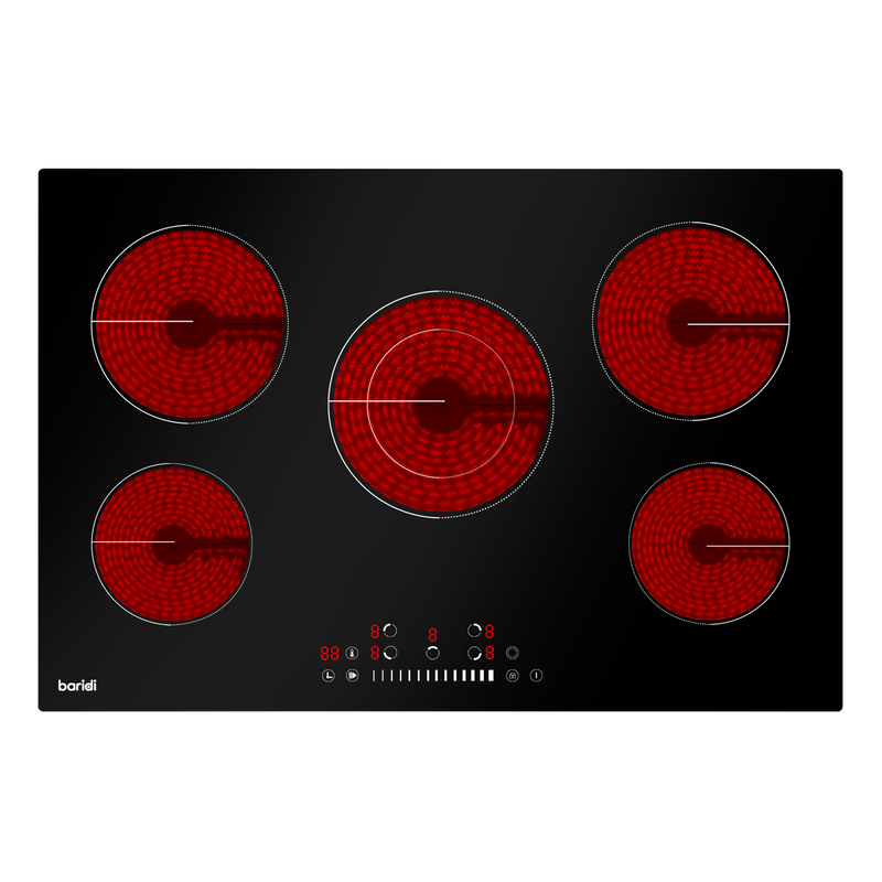 Baridi DH175 Integrated Ceramic Hob with 5 Cooking Zones 77cm - Black Glass