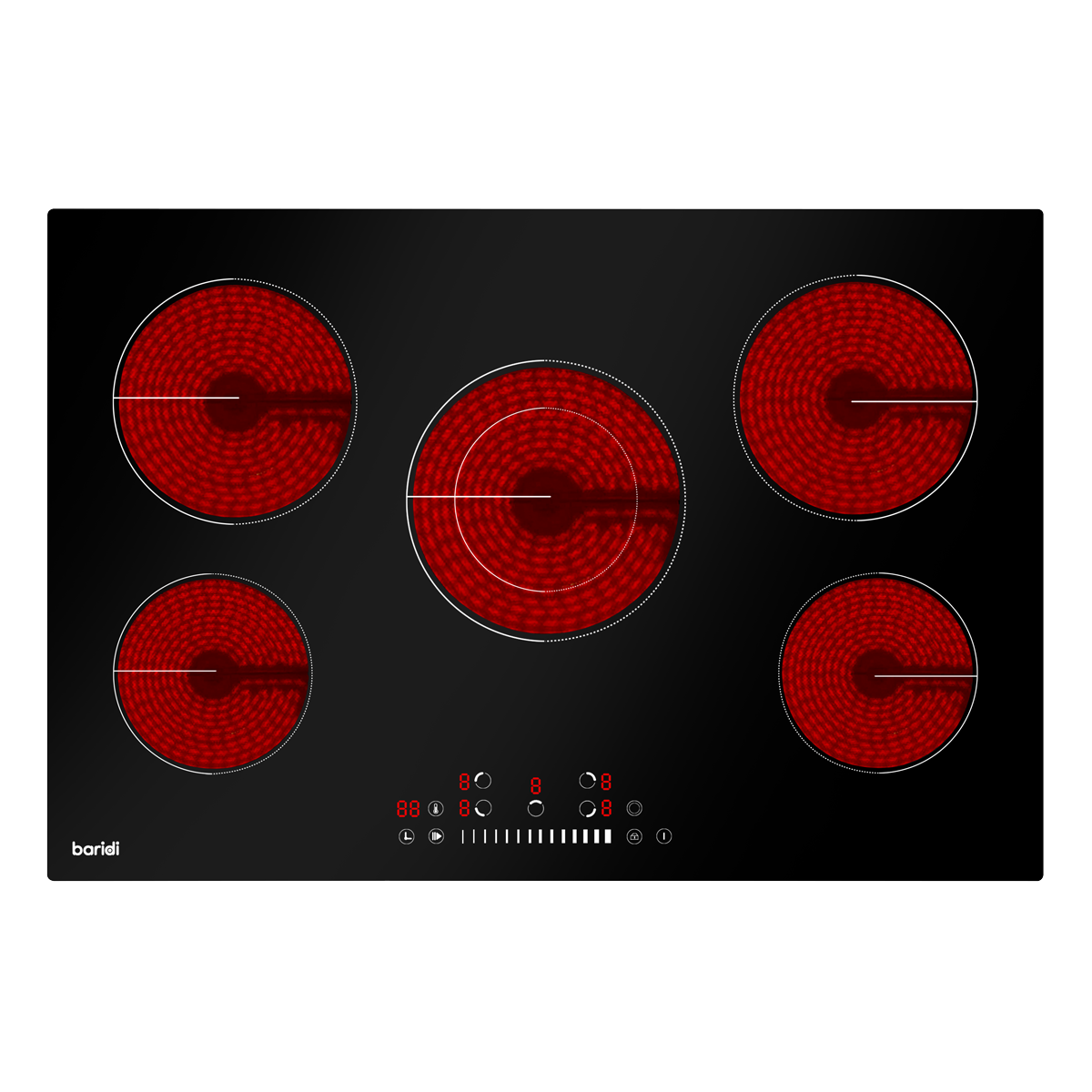Baridi DH175 Integrated Ceramic Hob with 5 Cooking Zones 77cm - Black Glass