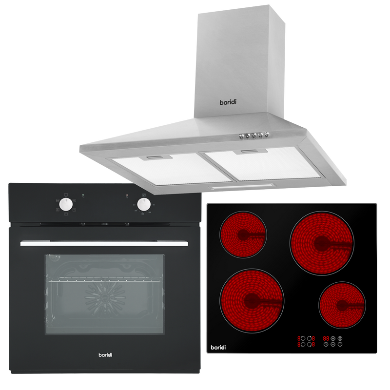Baridi DH185 Integrated Ceramic Hob with 4 Cooking Zones, Integrated Fan-Assisted Electric Oven & Cooker Hood with Carbon