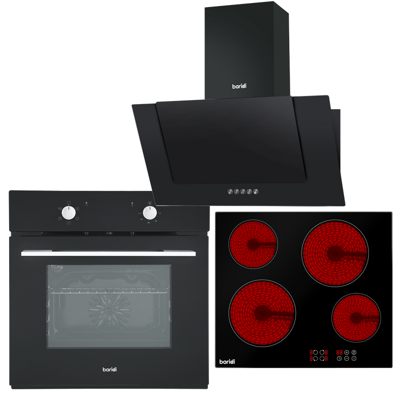 Baridi DH186 Integrated Ceramic Hob with 4 Cooking Zones, Integrated Fan-Assisted Electric Oven & Angled Chimney Cooker Hood