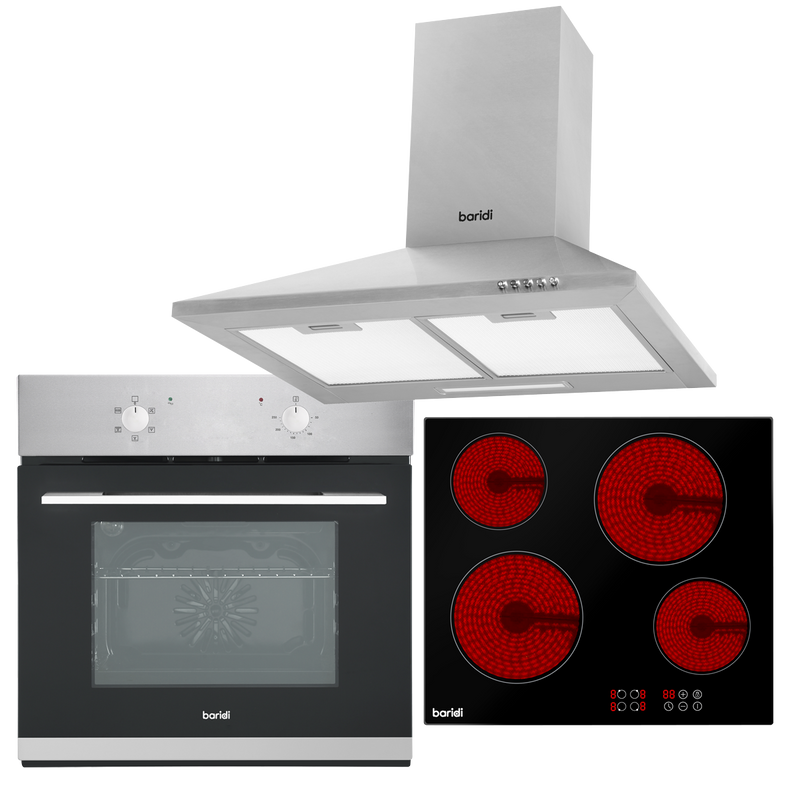 Baridi DH188 Integrated Ceramic Hob with 4 Cooking Zones, Integrated Fan-Assisted Electric Oven & Cooker Hood with Carbon