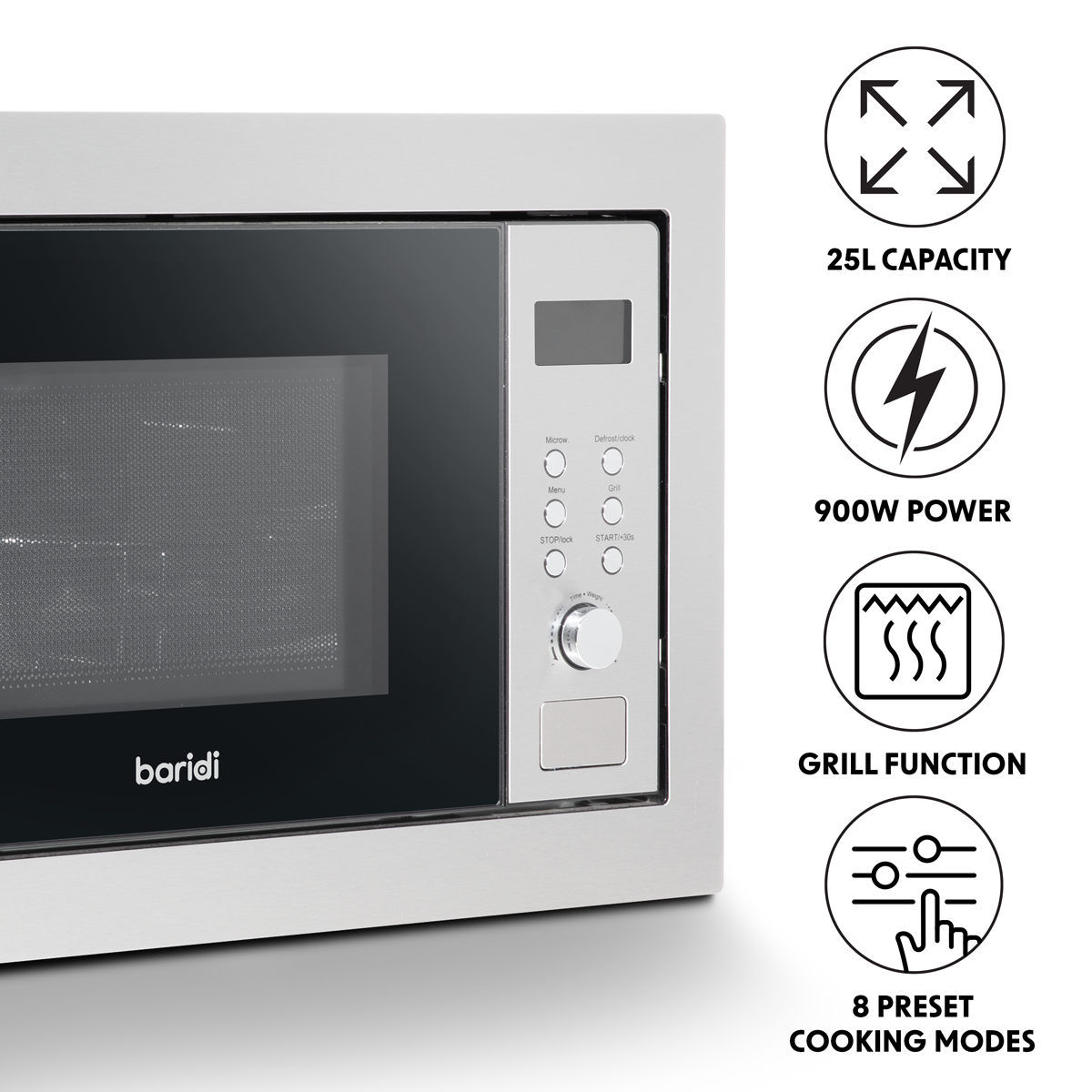 Baridi DH197 Integrated Microwave Oven with Grill 25L Capacity 900W - Stainless Steel - additional view 4