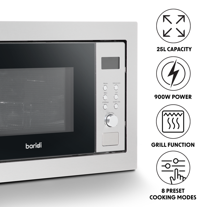 Baridi DH197 Integrated Microwave Oven with Grill 25L Capacity 900W - Stainless Steel - additional view 4