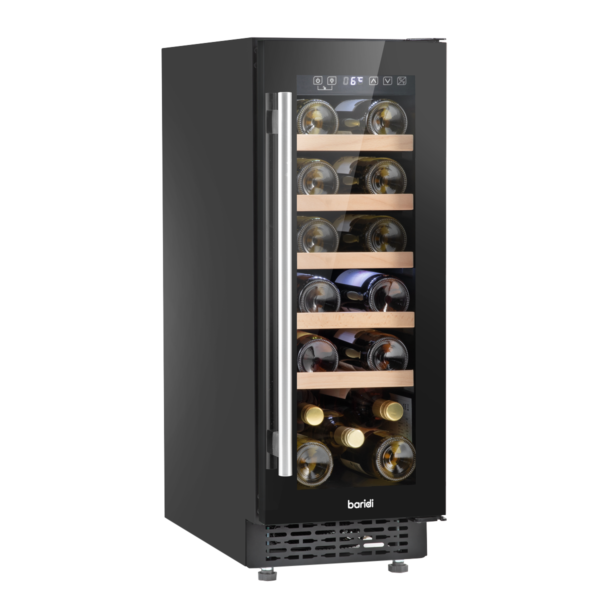 Baridi DH203 20 Bottle Slim Built-In Wine Cooler with Digital Touchscreen Controls, Beech Wood Shelves & Internal LED Light