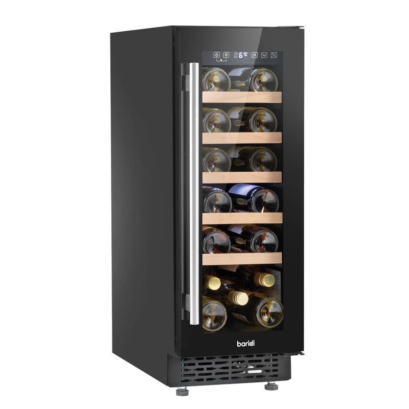Baridi DH203 20 Bottle Slim Built-In Wine Cooler with Digital Touchscreen Controls, Beech Wood Shelves & Internal LED Light