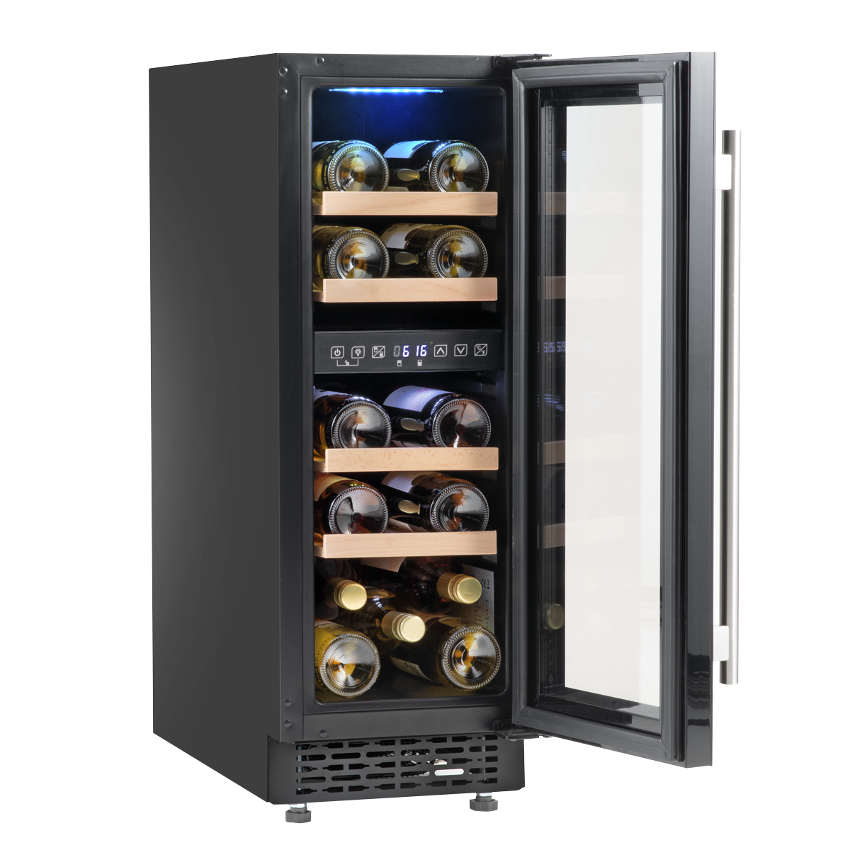 Baridi DH204 17 Bottle Dual Zone Slim Built-In 30cm Wine Cooler with Touch Screen Controls, Beech Wood - additional view 6