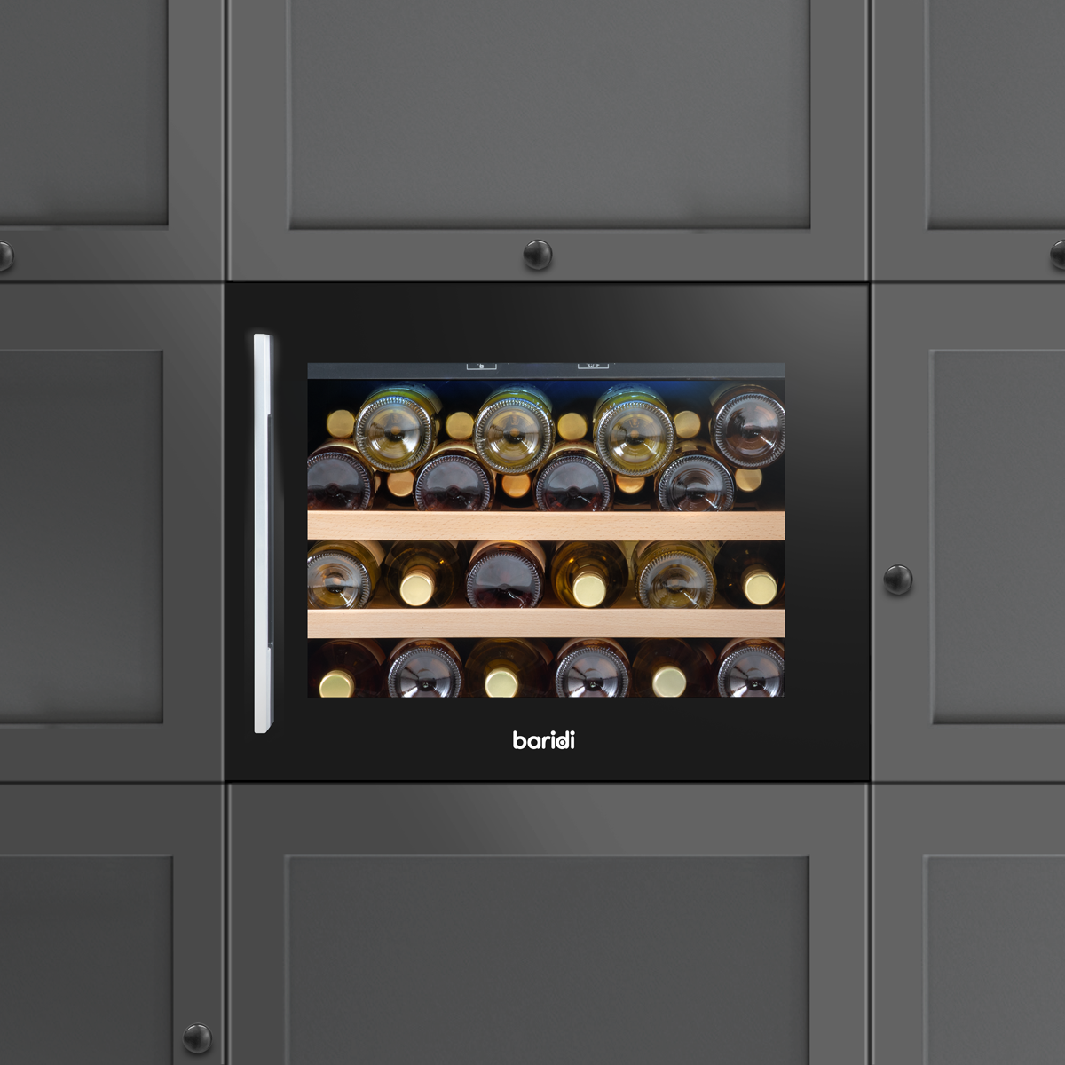 Baridi DH205 28 Bottle Built-In Wine Cooler with Touch Screen Controls, Beech Wood Shelves & LED Light - additional view 3