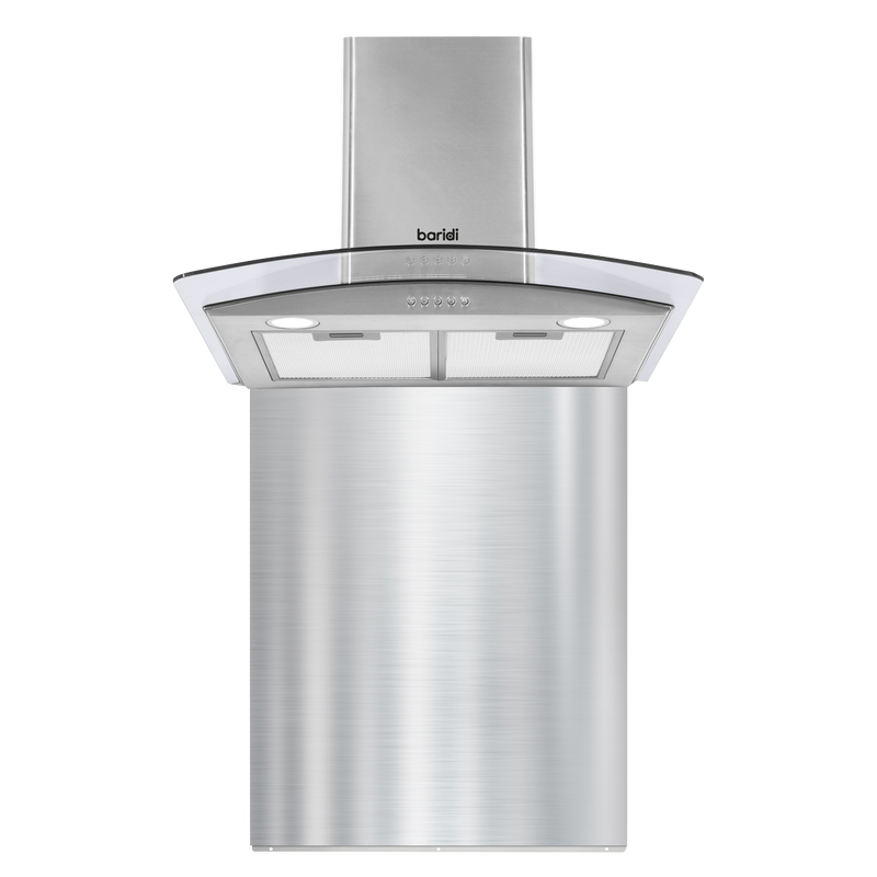 Baridi DH208 Curved Glass Cooker Hood with Carbon Filters, LED Lights & Splashback 60cm - Stainless Steel