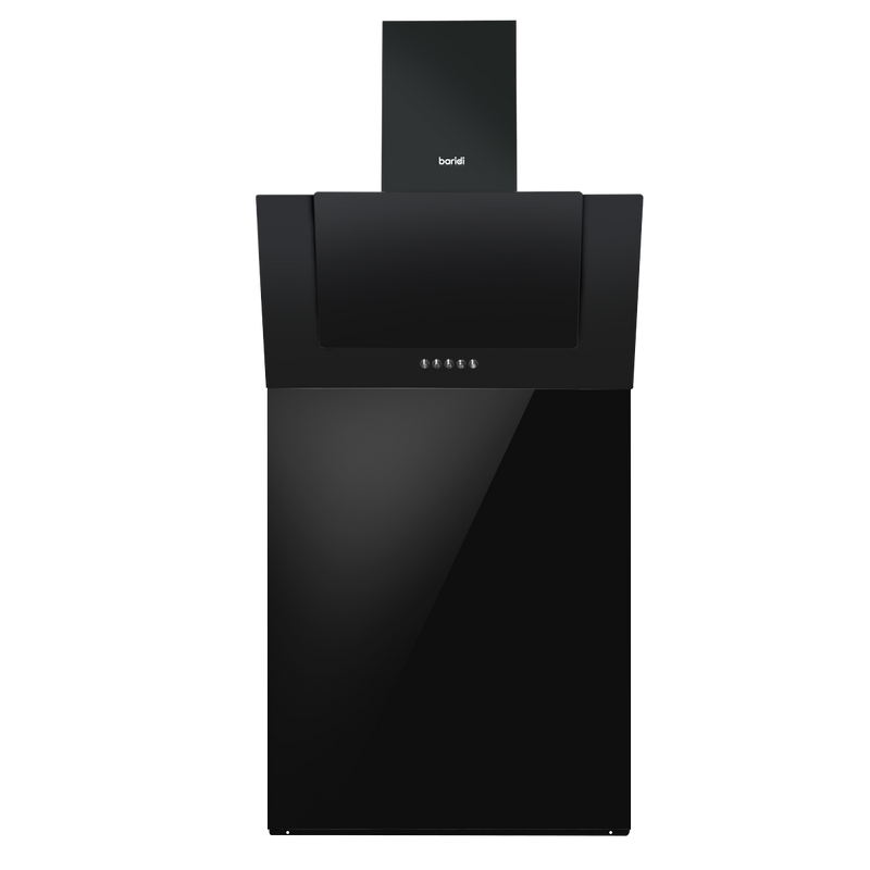 Baridi DH210 Angled Chimney Cooker Hood with Carbon Filters, LED Lamp & Splashback - Black Glass