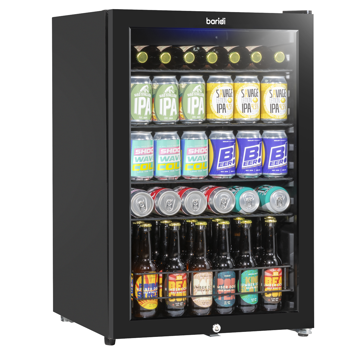 Baridi DH223 Undercounter Drinks, Beer & Wine Fridge with LED Light 115L - Black