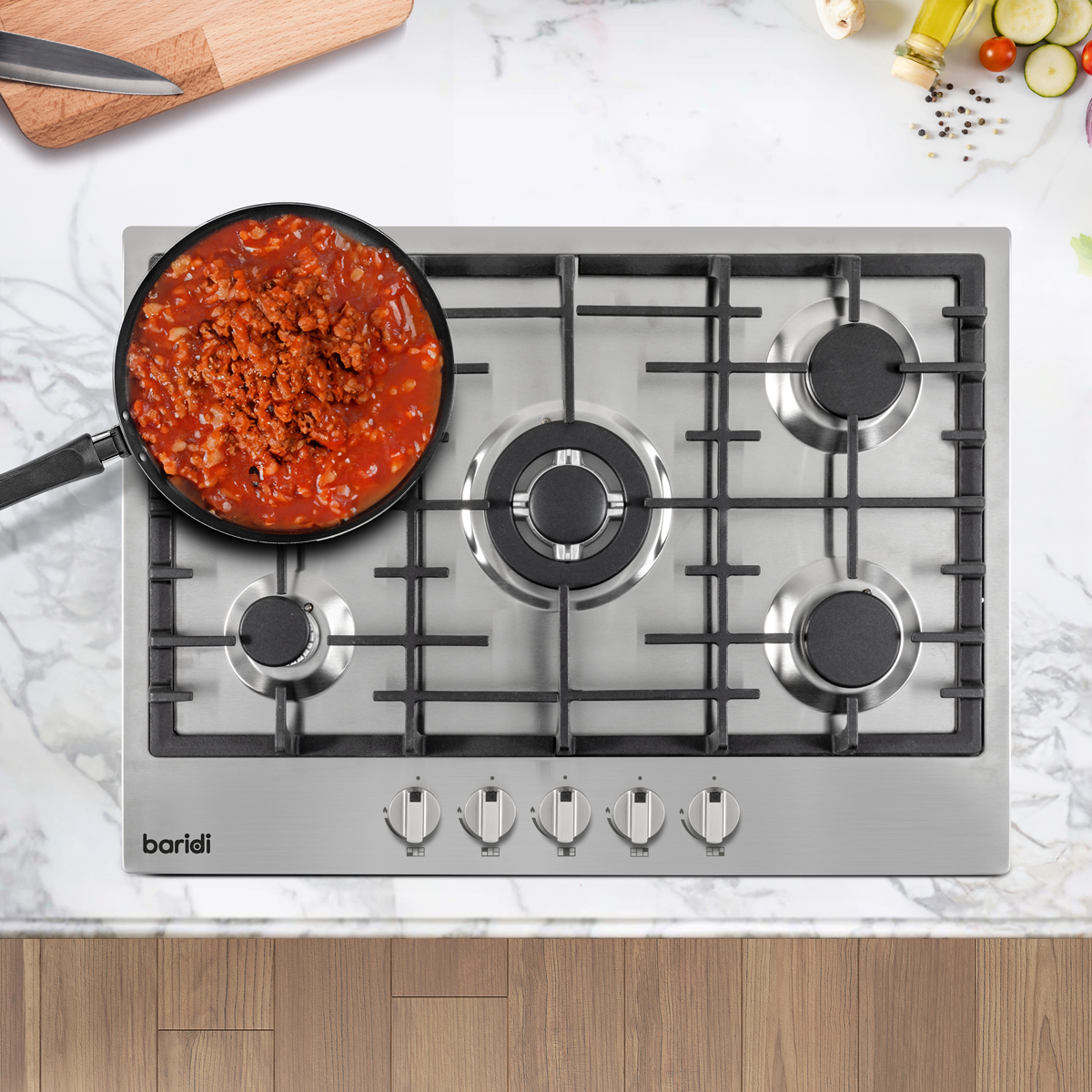 Baridi DH227 Gas Hob with 5 Cooking Zones 70cm - Stainless Steel - additional view 2