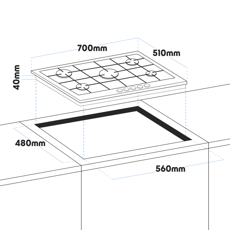 Baridi DH228 Gas Hob with 5 Cooking Zones 70cm - Black - additional view 11