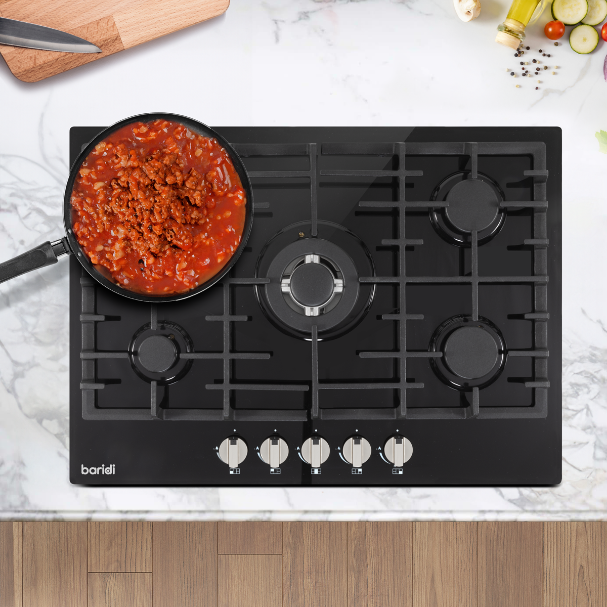 Baridi DH228 Gas Hob with 5 Cooking Zones 70cm - Black - additional view 9