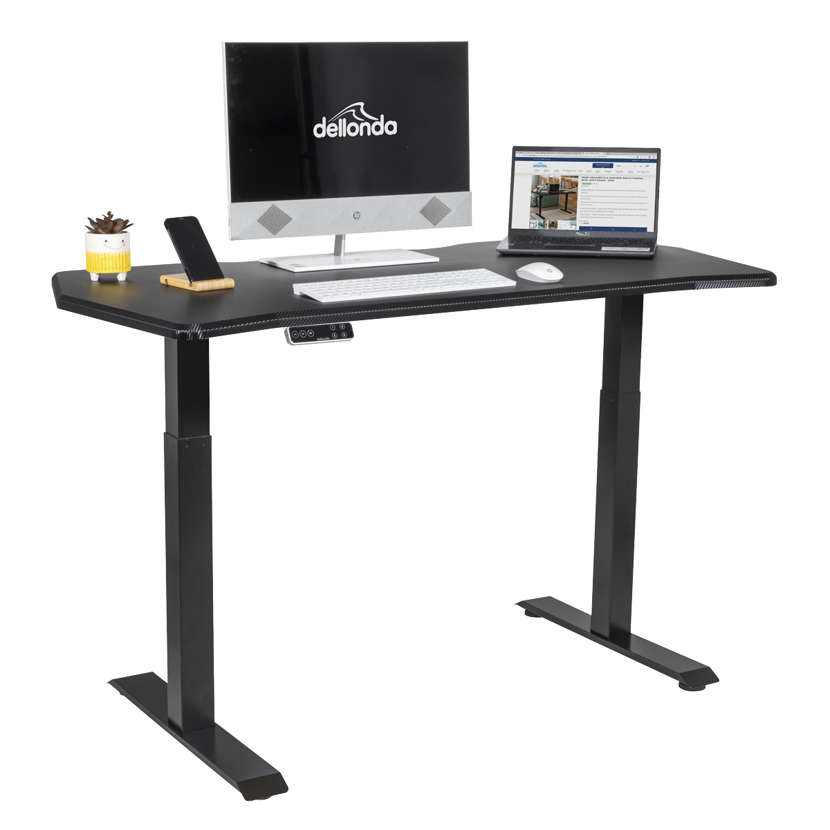 Dellonda DH241 Carbon Fibre Effect Electric Height Adjustable Standing Desk, 1400 x 700mm Dual Motor - additional view 4