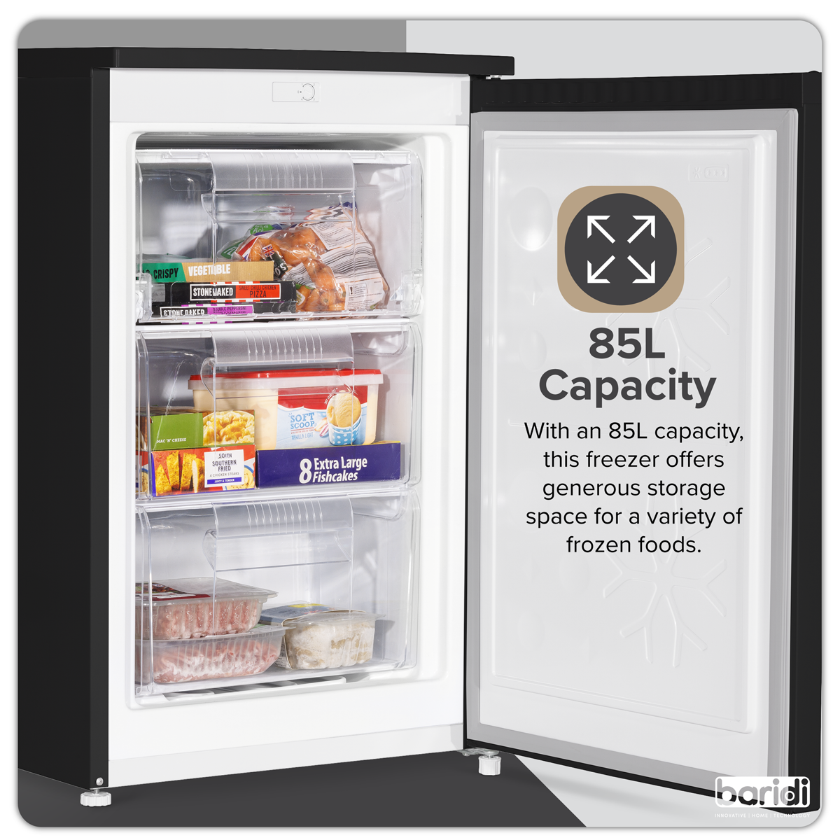 Baridi DH251 55cm Undercounter Freezer with Adjustable Thermostat, 85L - Black - additional view 4